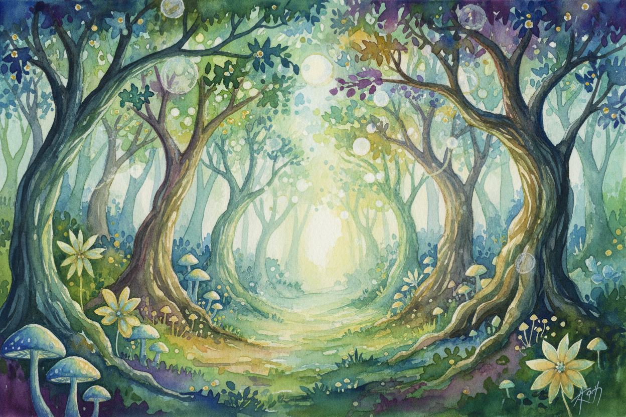 Acuarela Original Bosque Encantado